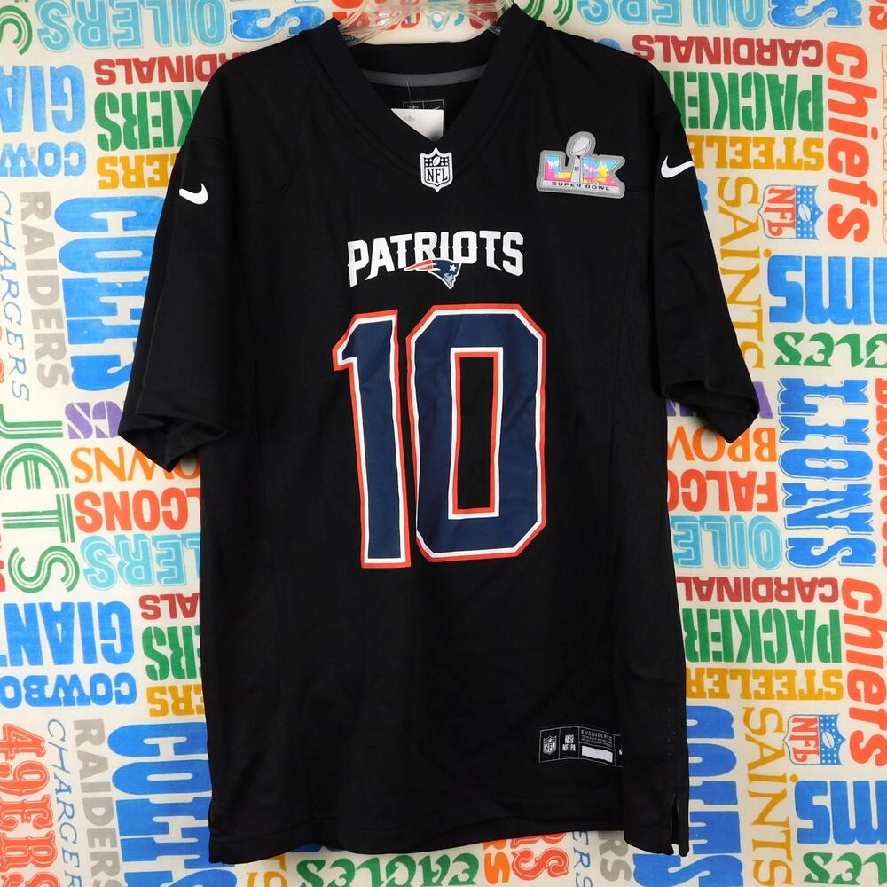 Nike Drake Maye Patriots #10 Super Bowl LX Black Jersey Youth Large NWT
